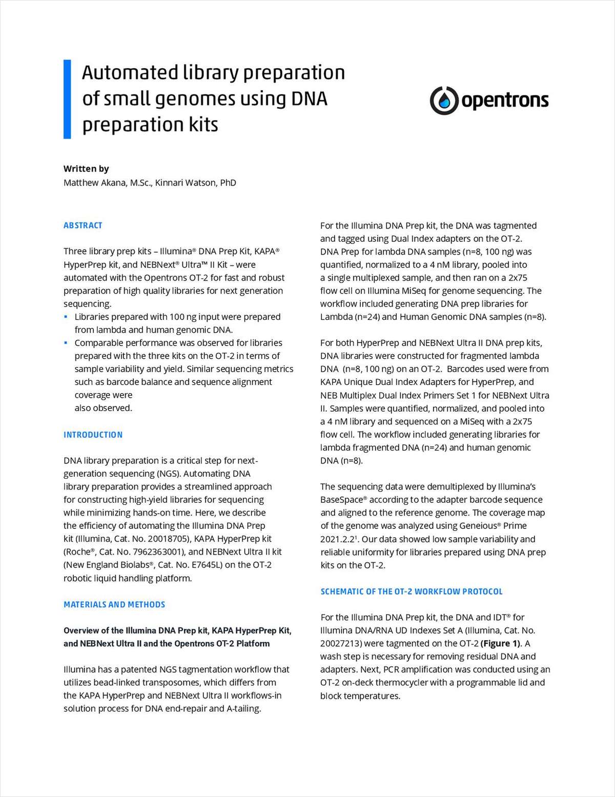 Automated Library Preparation of Small Genomes Using DNA Preparation Kits