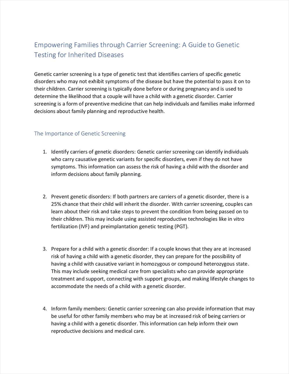 Empowering Families Through Carrier Screening: A Guide to Genetic Testing for Inherited Diseases