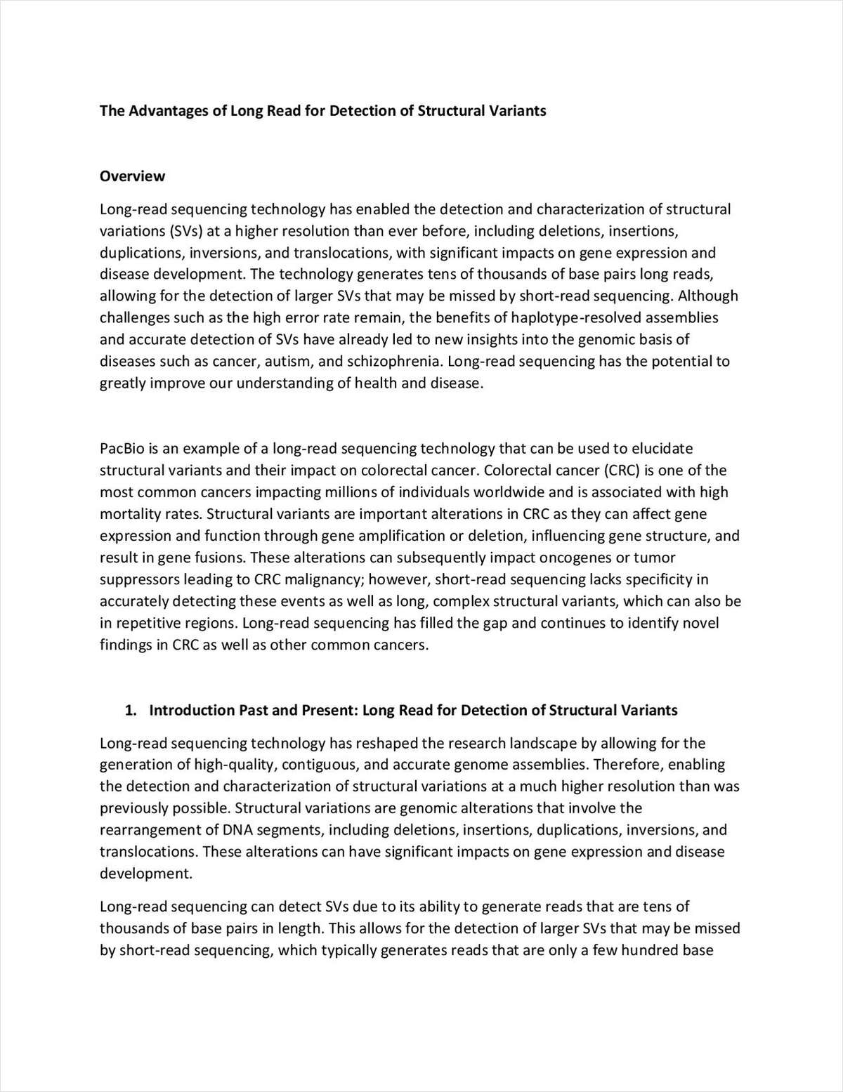 The Advantages of Long Reads for the Detection of Structural Variants