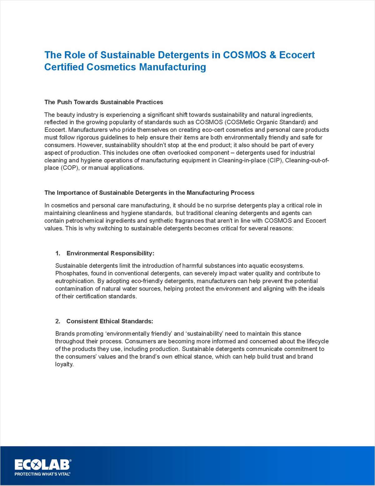 The Role of Sustainable Detergents in COSMOS & Ecocert Certified Cosmetics Manufacturing