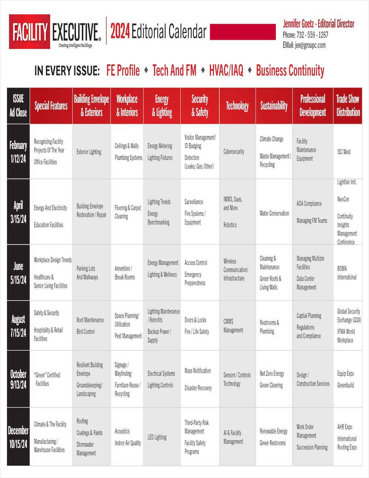 2024 Facility Executive Editorial Calendar