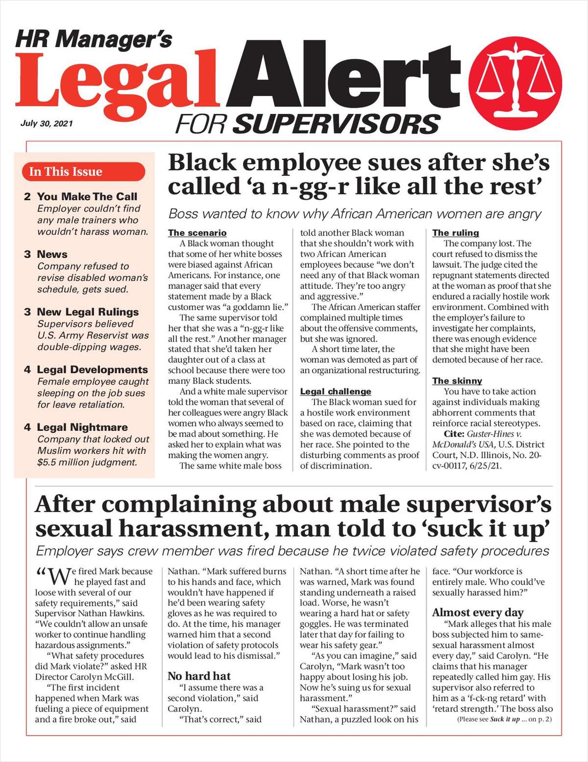 HR Manager's Legal Alert for Supervisors Newsletter: July 30 Edition