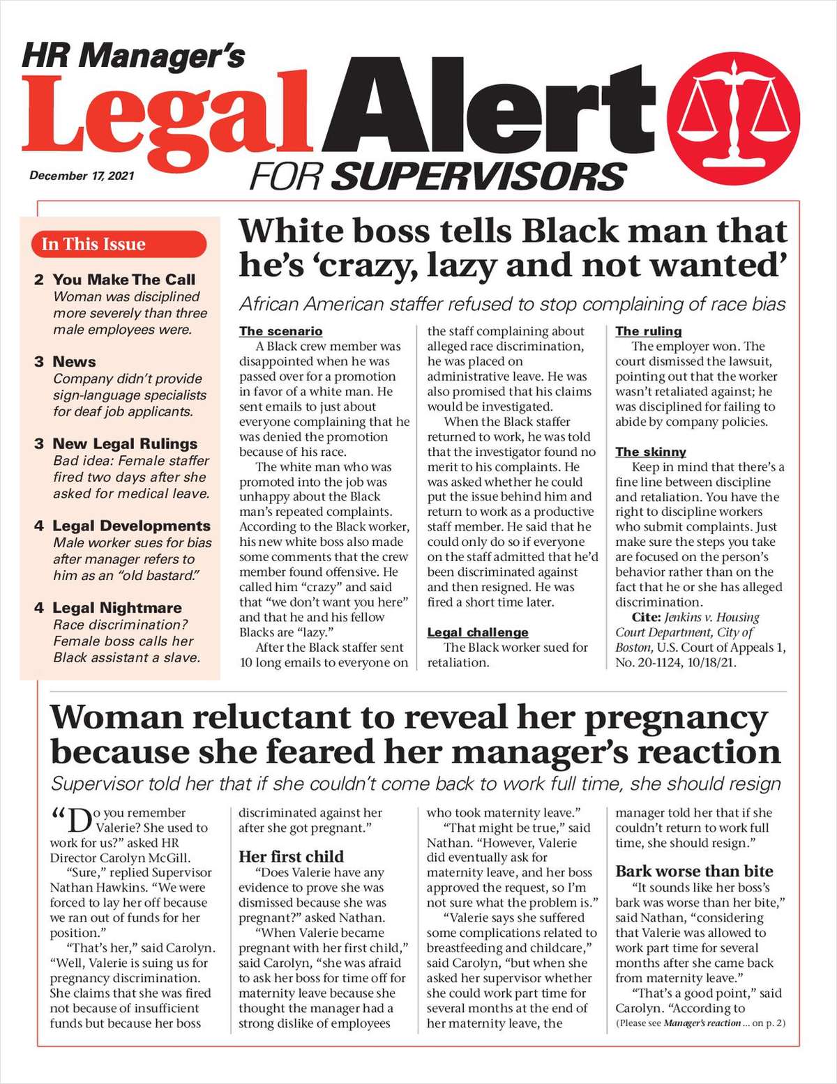 HR Manager's Legal Alert for Supervisors Newsletter: December 13 Edition