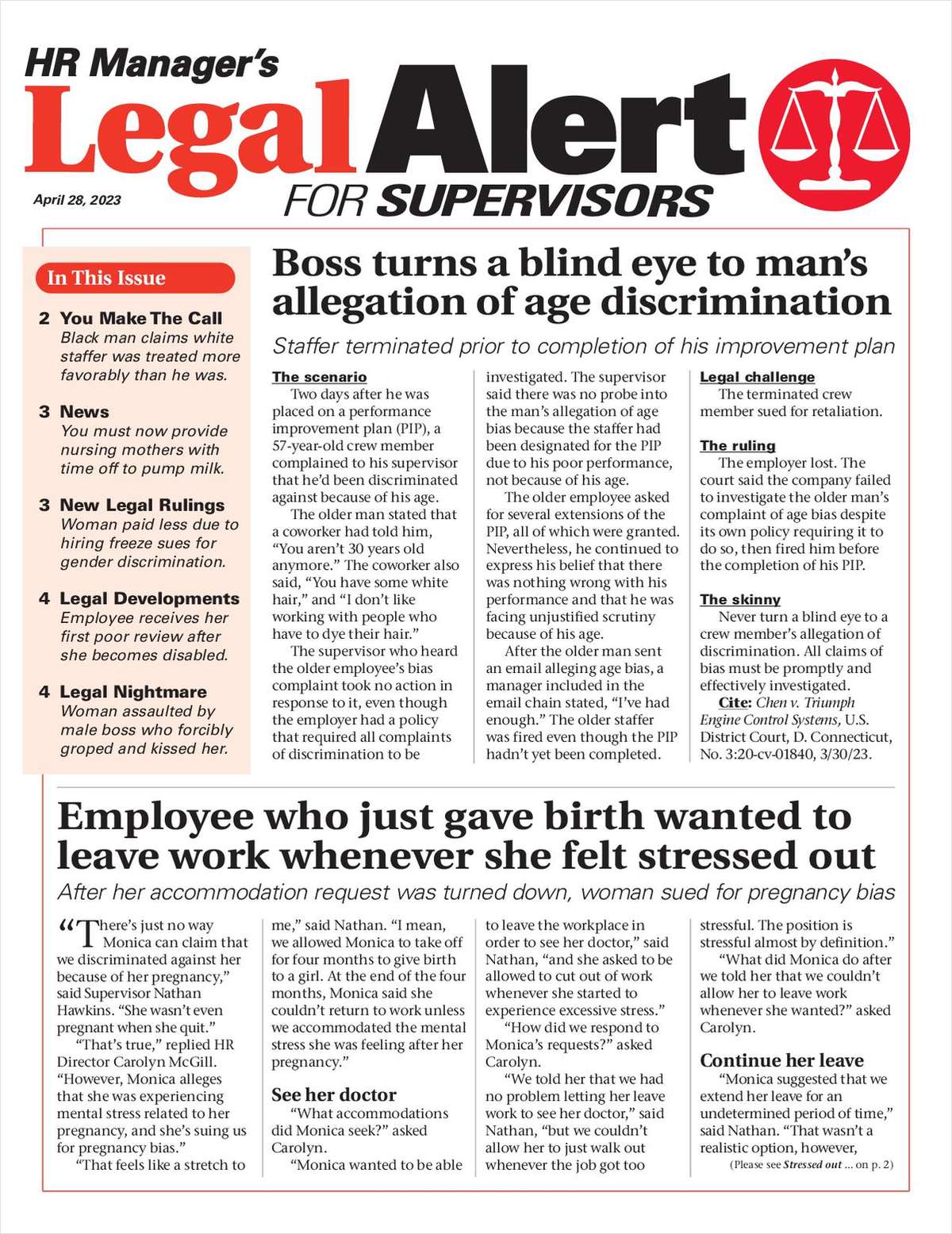 HR Manager's Legal Alert for Supervisors Newsletter: April 28 Edition