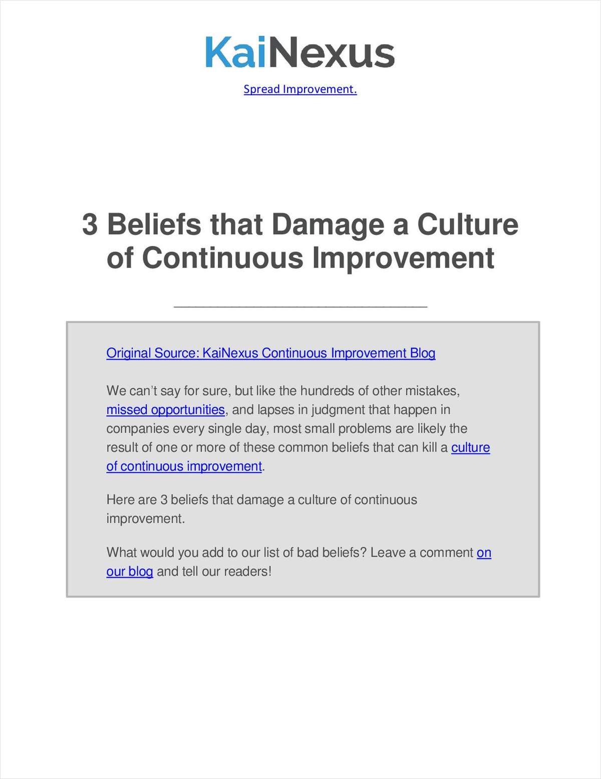 3 Beliefs that Damage a Culture of Continuous Improvement