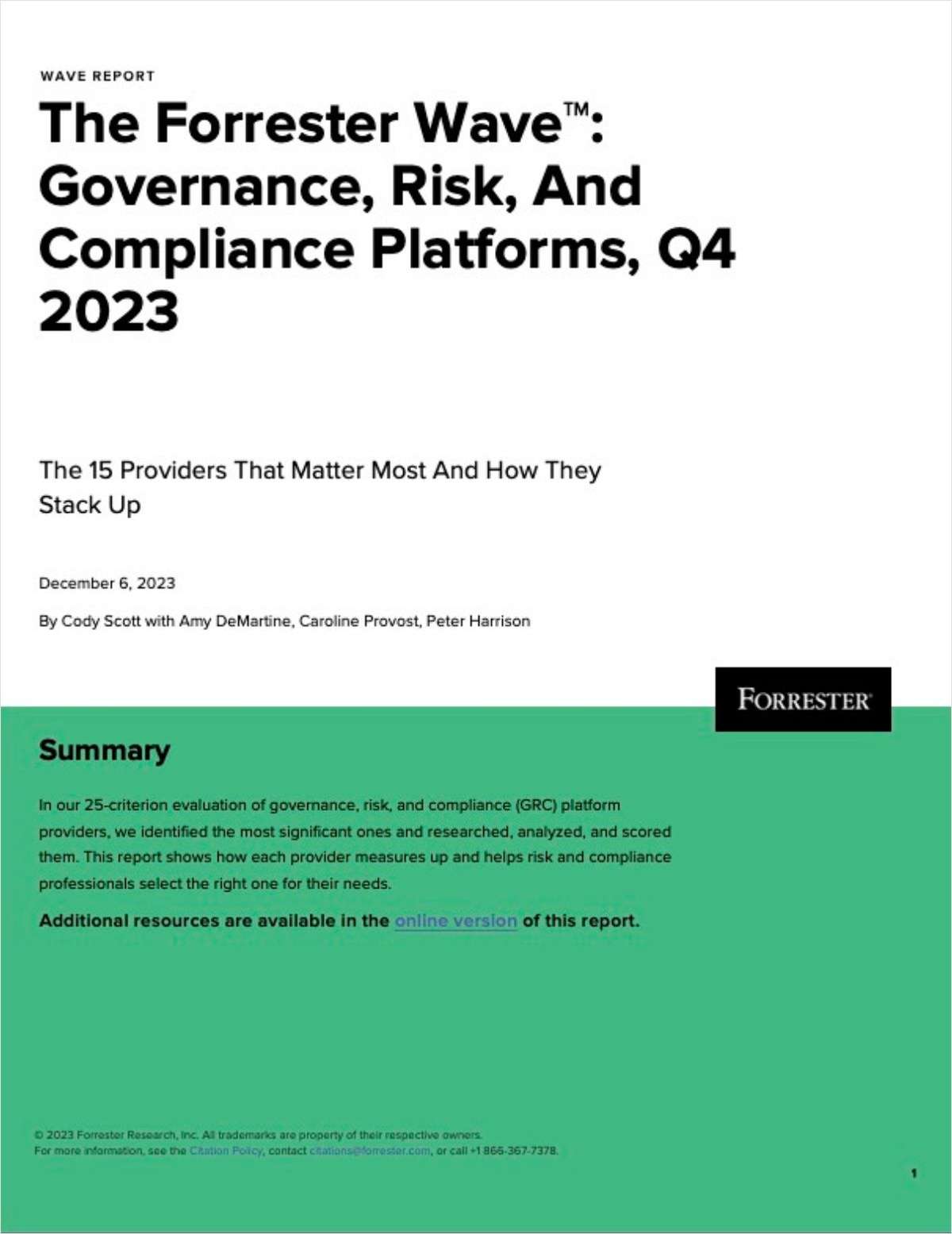 The Forrester Wave™: Governance, Risk, And Compliance Platforms, Q4 2023