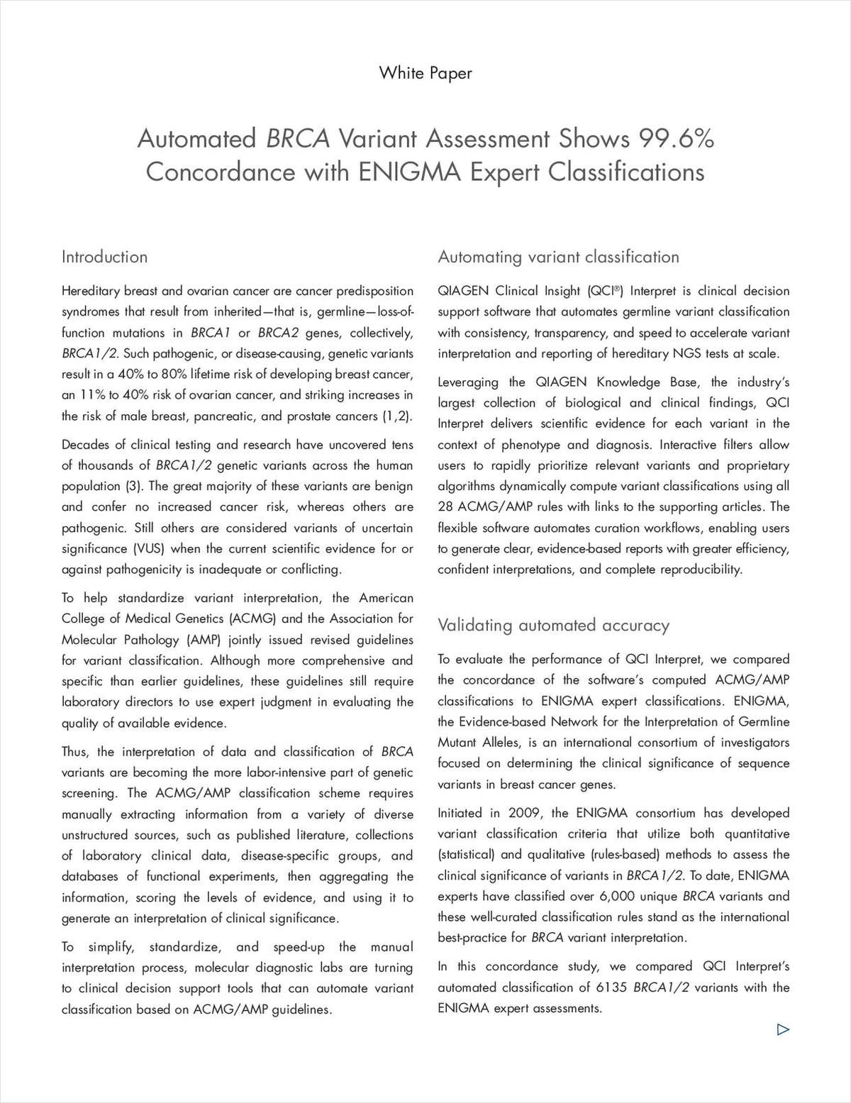 Automated BRCA Variant Assessment Shows 99.6% Concordance with ENIGMA Expert Classifications