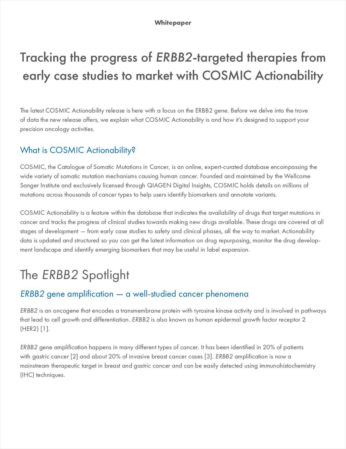 Tracking the Progress of ERBB2-Targeted Therapies from Early Case Studies to Market with COSMIC Actionability