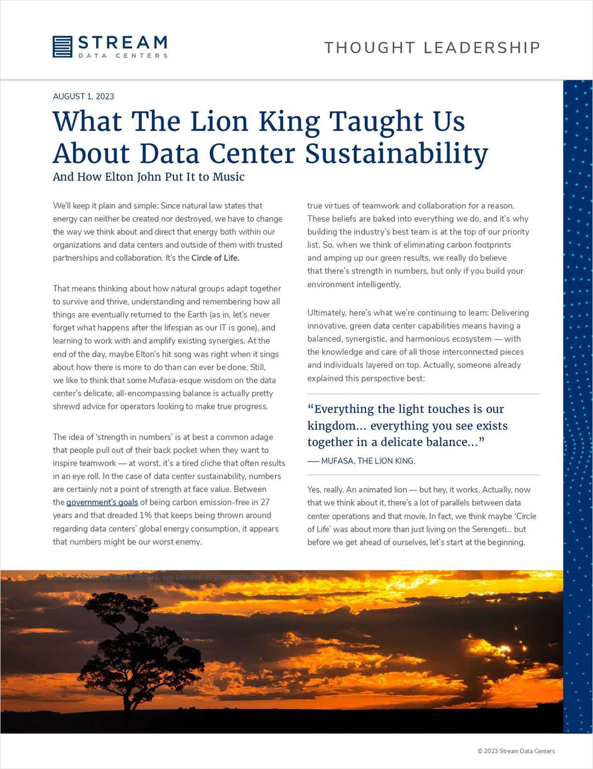 What The Lion King Taught Us About Data Center Sustainability