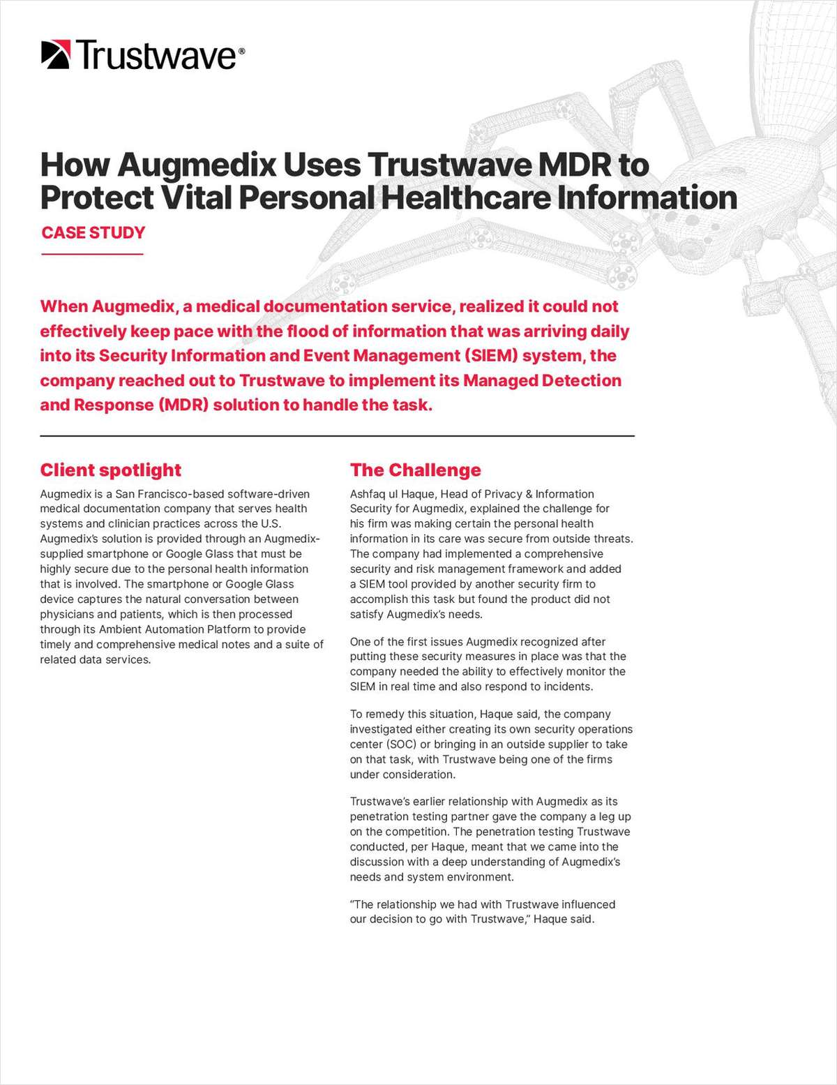 How Augmedix Uses Trustwave MDR to Protect Vital Personal Healthcare Information