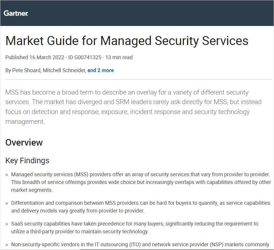 Gartner Market Guide for Managed Security Services
