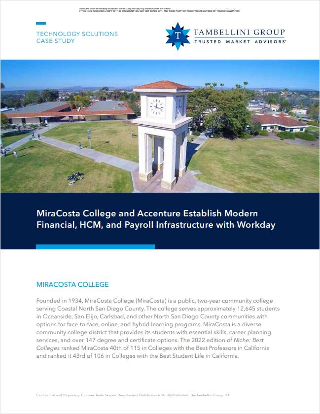Miracosta College and Accenture Establish Modern Financial, HCM, and Payroll Infrastructure with Workday