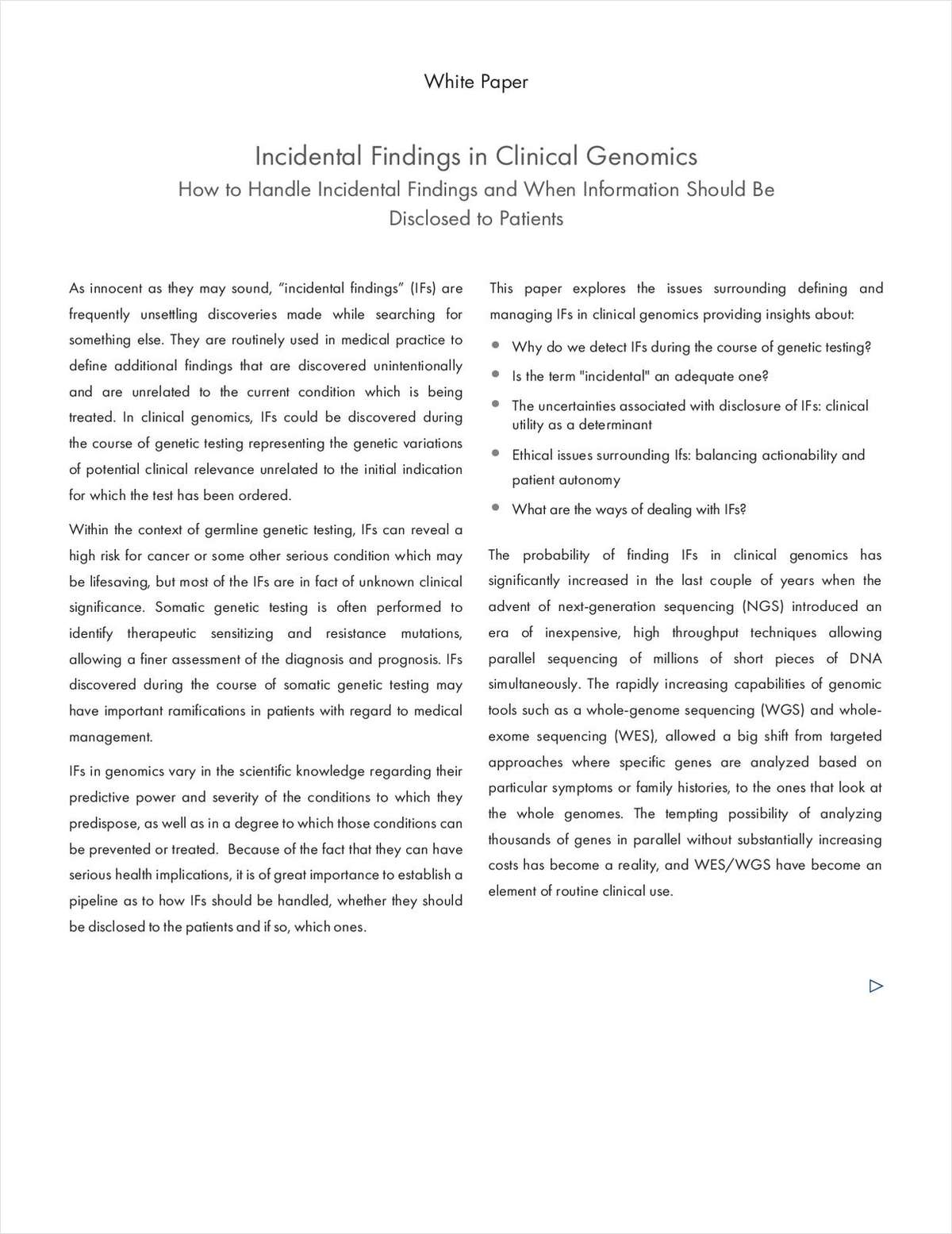 Incidental Findings in Clinical Genomics: How to Handle Incidental Findings and When Information Should Be Disclosed to Patients