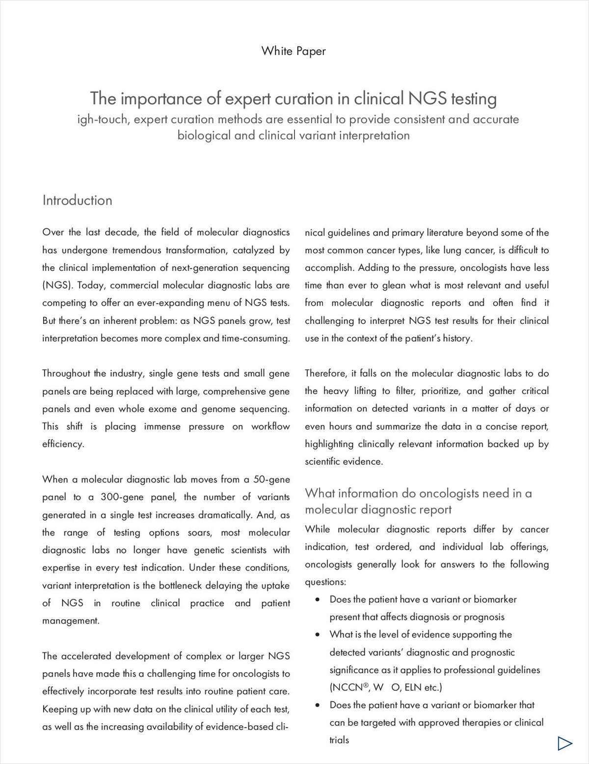 The Importance of Expert Curation in Clinical NGS Testing
